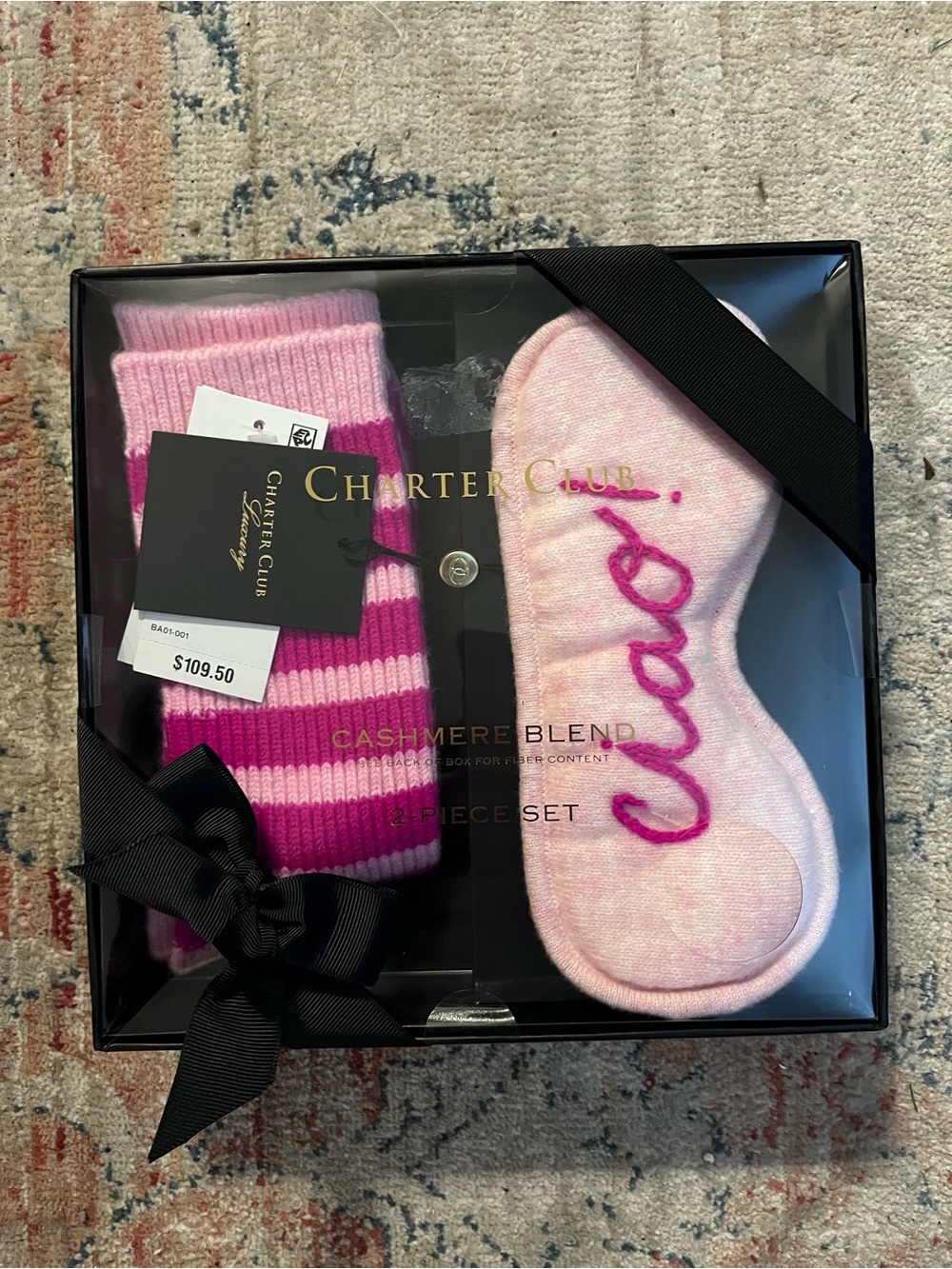 Charter Club Cashmere Blend Socks & Sleep Mask Gift Set NEW